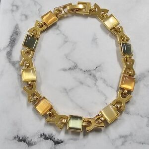 Macy's Gold and Green Geometric Link Bracelet